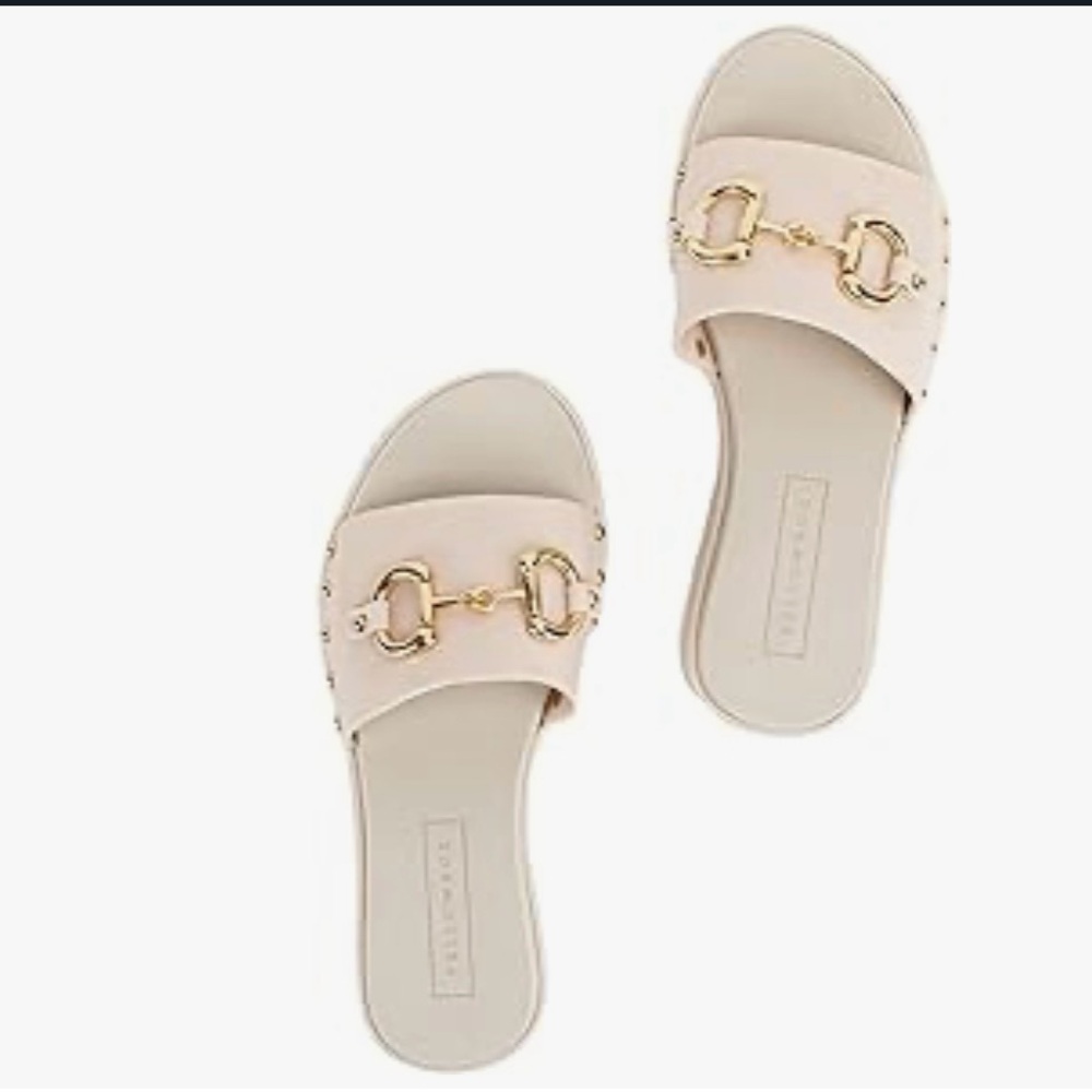 Yellow Box Cream and Gold Slide Sandals